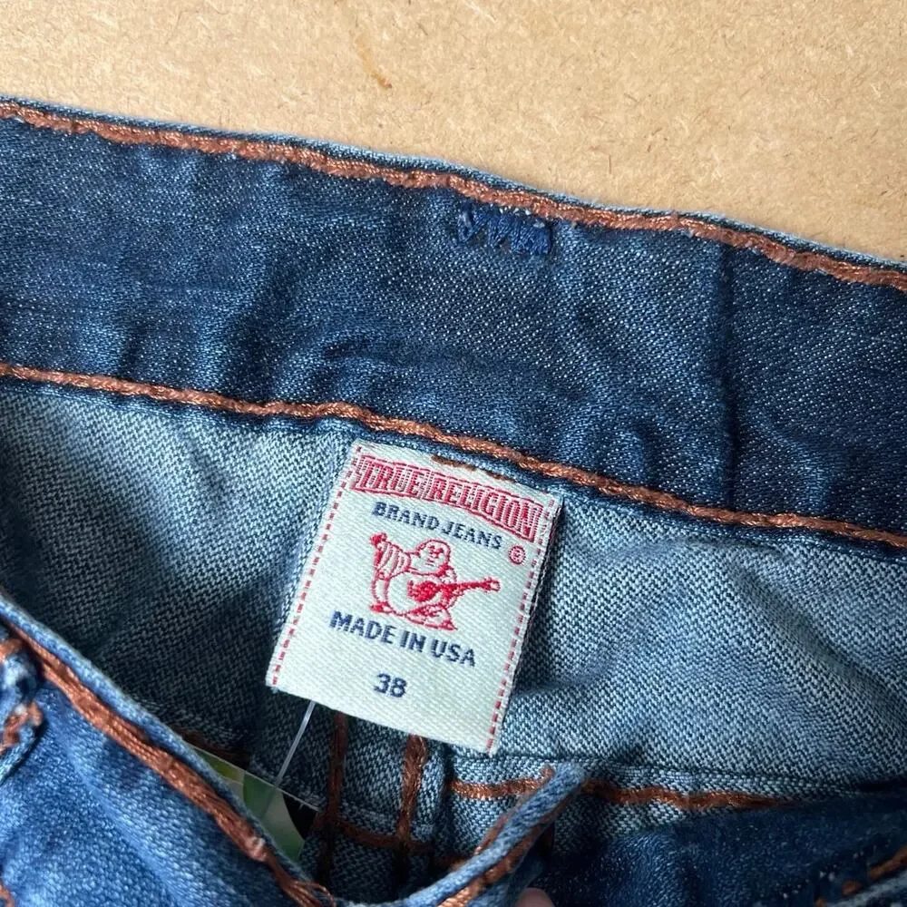 True Religion Men's Ricky Super T Jeans Size 38x28 Medium Wash Distressed Y2K